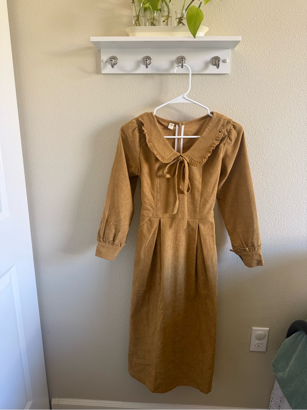 Medieval handmade Peter Pan Collar Long Sleeve Corduroy Dress in Camel